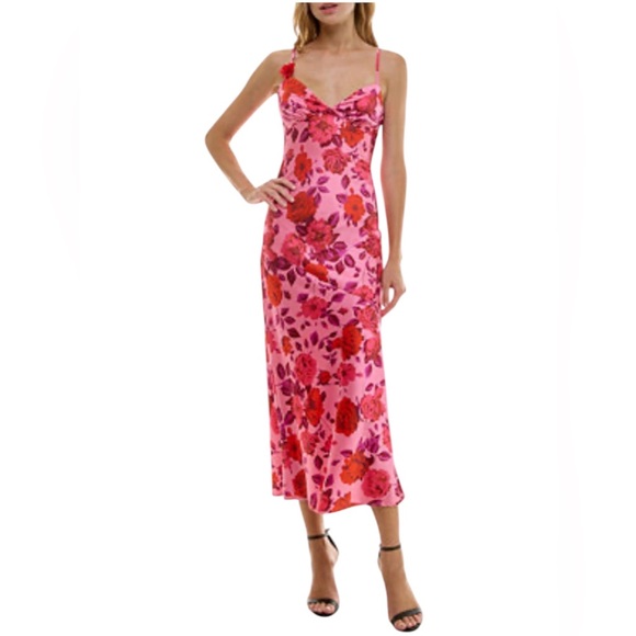 Crystal Doll Dresses & Skirts - Floral Satin Slip Midi Dress